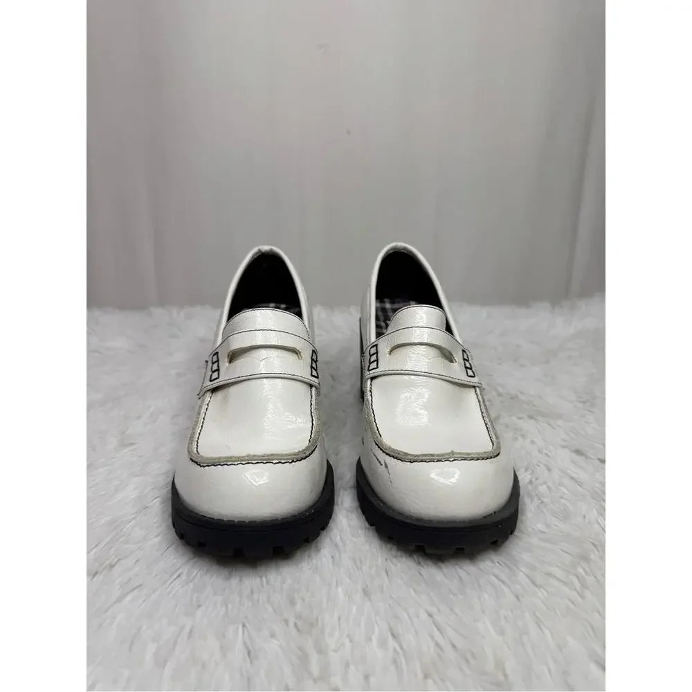 DIRTY LAUNDRY / Lita white patent leather chunky heeled loafers / 8